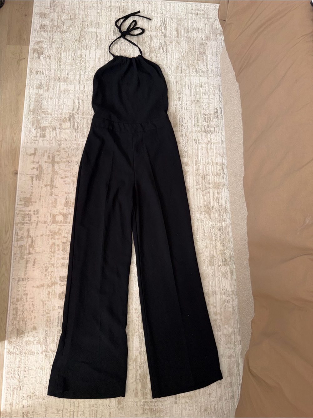 Zara Black Wide-Leg Knit Jumpsuit Pants